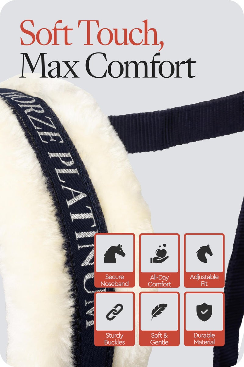 HORZE Howard Soft Fleece Padded Adjustable Polyester Horse Halter - Peacoat Dark Blue - Cob - Image 5